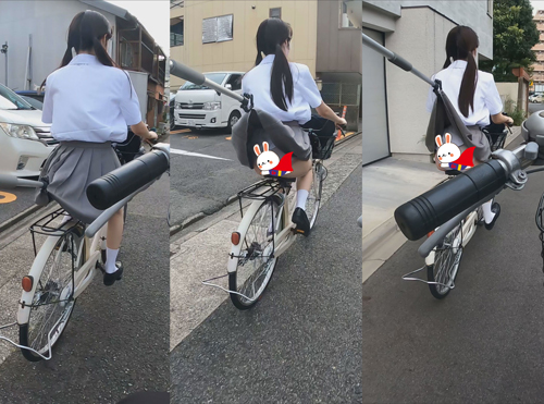 制服自転車③9回めくりパンチラ